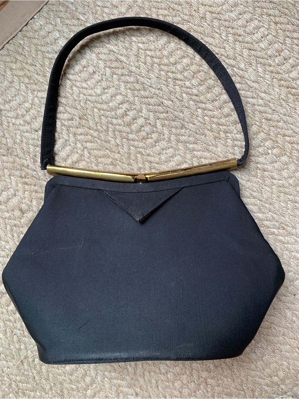 Vintage Fabirque Black Evening Shoulder Bag with Gold Trim